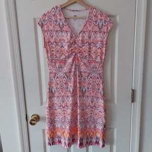 Title Nine Orange Purple Starfish Ikat Stretch Daring Dress Size Medium